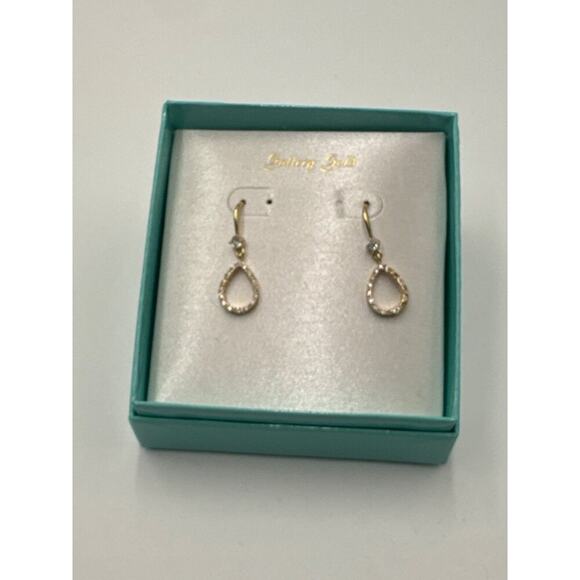 Swarovski Gold Teardrop Dangle Earrings With Diamond Accents In Gift Box By Gala - Picture 1 of 4